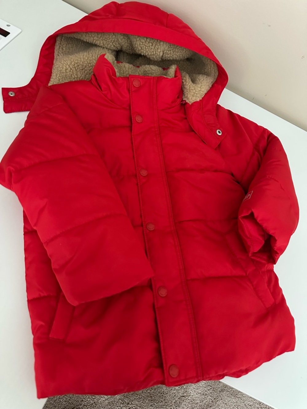 GAP Kids Red Puffer Jacket with Sherpa Hood